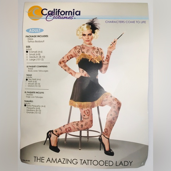 β¨Amazing Tattoo Lady | California Costumes π€β¨dress w/custom feather headpiece - Picture 2 of 15